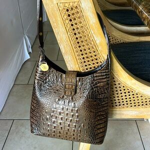 Vintage Brahim Toasted Almond Crocodile-Embossed Leather shoulder bag